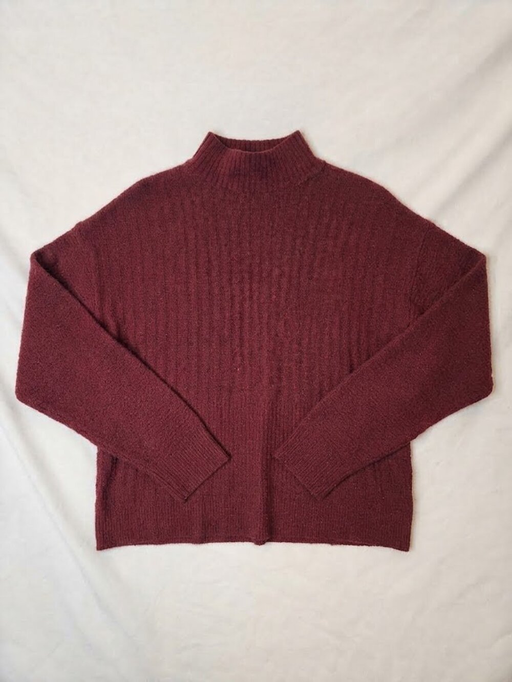 TRU Burgundy Ribbed Mock Neck Sweater Size L 12-14 Recycled Yarn
